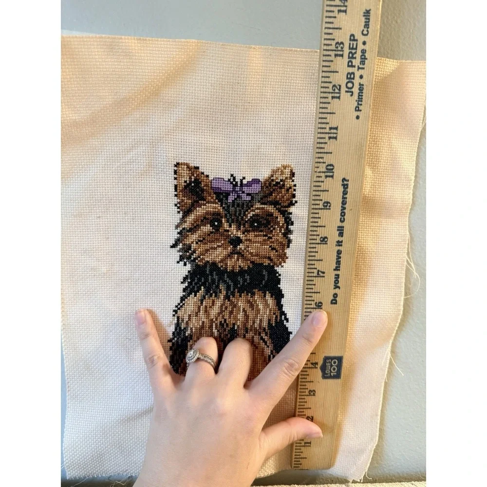 Vintage Complete Counted Cross Stitch Yorkshire Terrier Bow Dog Puppy Yorkie